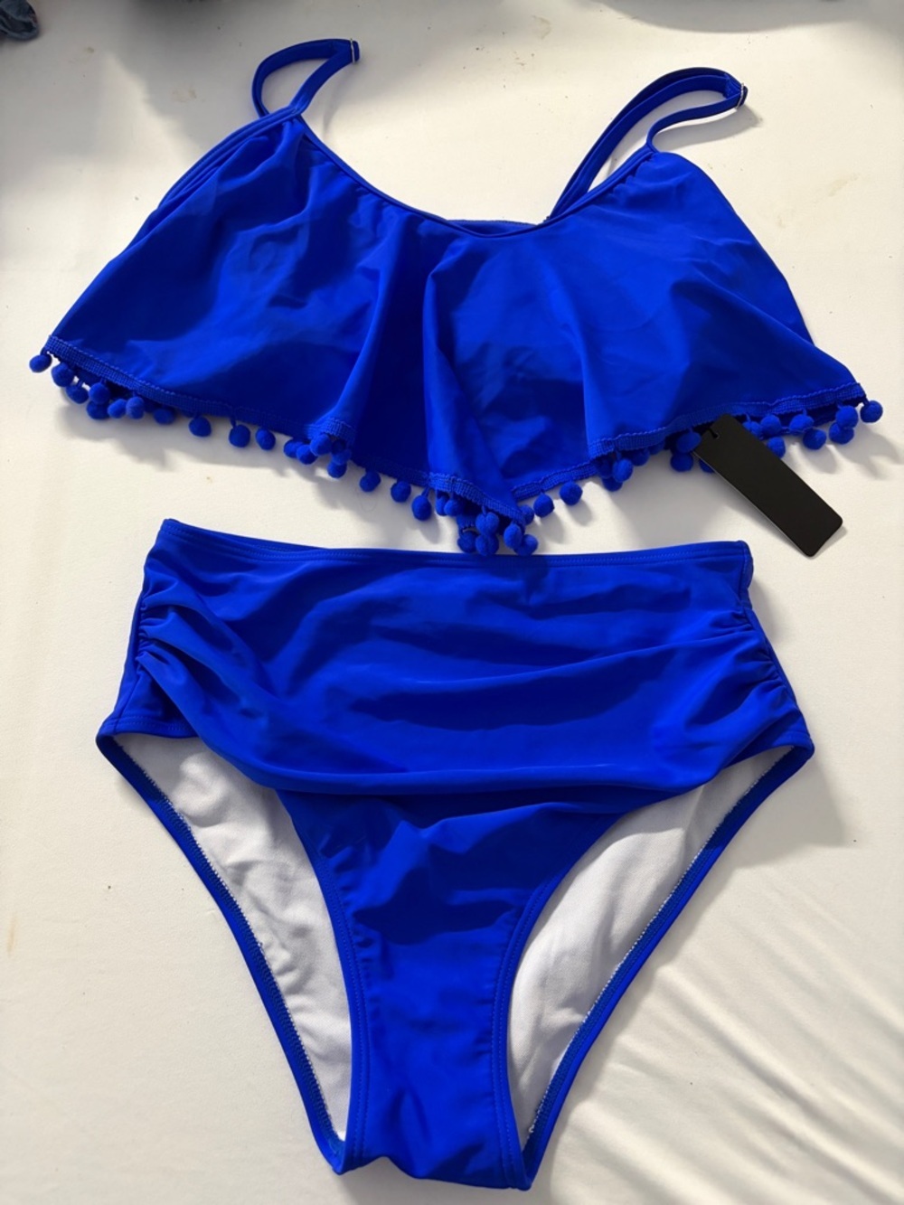 Tempt Me NWT High-Waist Pom Pom Flounce Bikini Set - Royal Blue size S - Picture 3 of 6